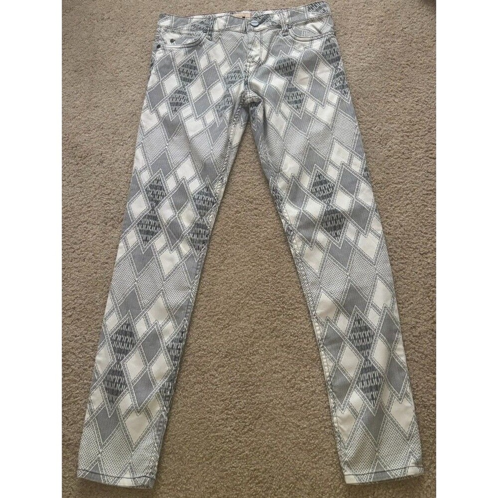 SANCTUARY Denim The Charmer Jeans Size 27 Cream Gray Diamond Pattern Party